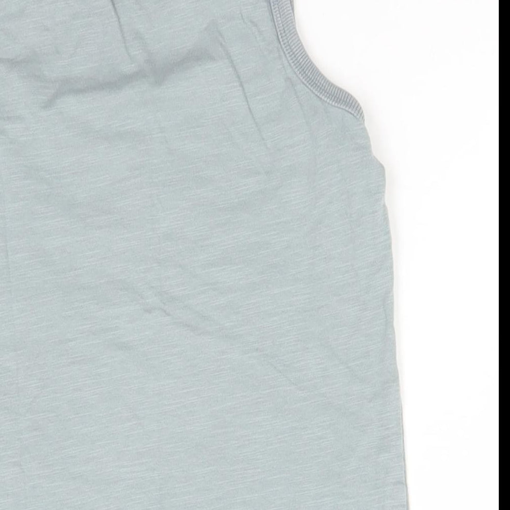 Brand and care label for Next boys’ green cotton basic tank, size 5, years round neck