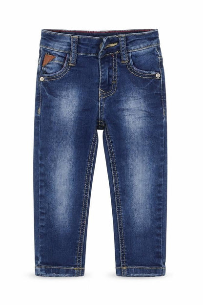 Front view of SMALL GANG boys’ blue cotton jeans, size 18, months