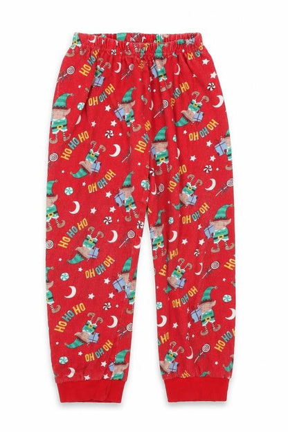 Front view of Made By Elves boys’ red solid cotton pyjama pants, size 5-6, years - christmas elves