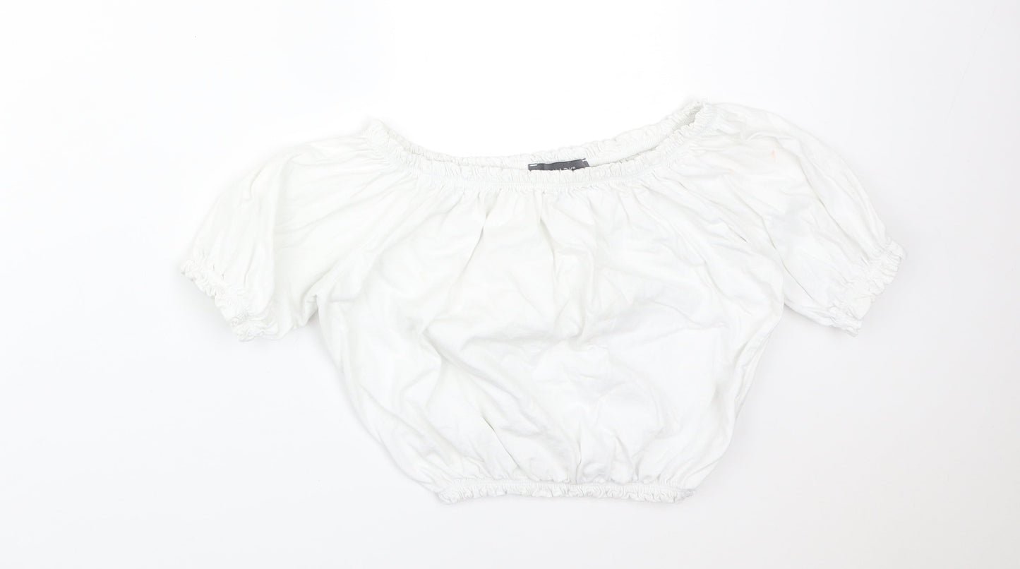 Primark Womens White  Cotton Basic T-Shirt Size 4 Off the Shoulder