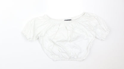 Primark Womens White  Cotton Basic T-Shirt Size 4 Off the Shoulder