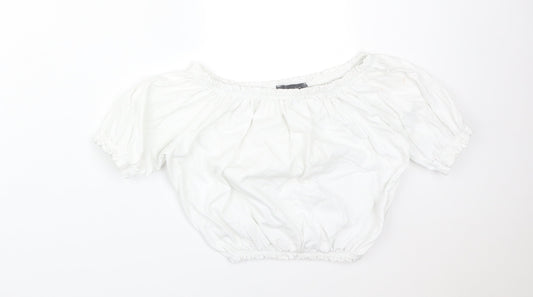 Primark Womens White  Cotton Basic T-Shirt Size 4 Off the Shoulder