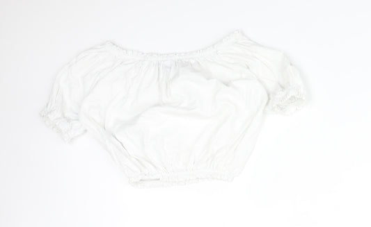 Primark Womens White  Cotton Basic T-Shirt Size 4 Off the Shoulder