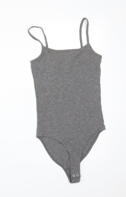 Primark Womens Grey Striped Polyester Bodysuit One-Piece Size 4