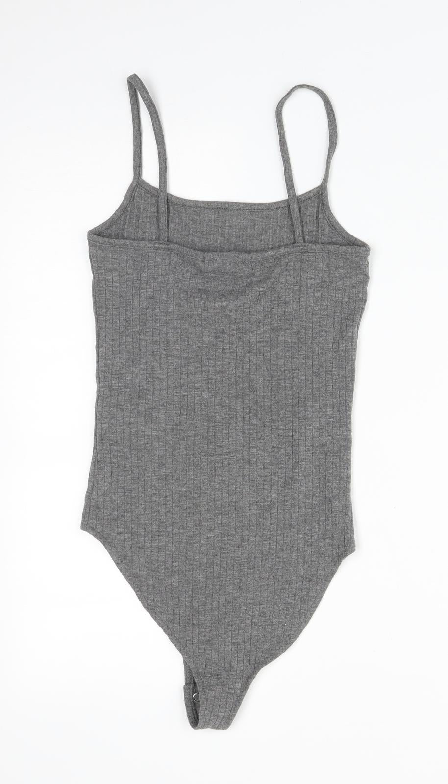 Primark Womens Grey Striped Polyester Bodysuit One-Piece Size 4