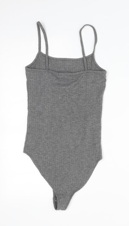 Primark Womens Grey Striped Polyester Bodysuit One-Piece Size 4