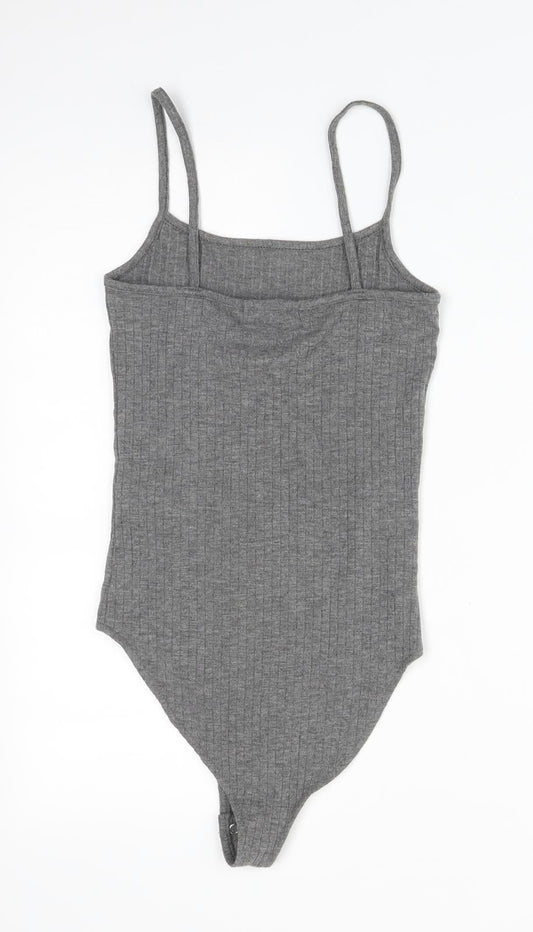Primark Womens Grey Striped Polyester Bodysuit One-Piece Size 4