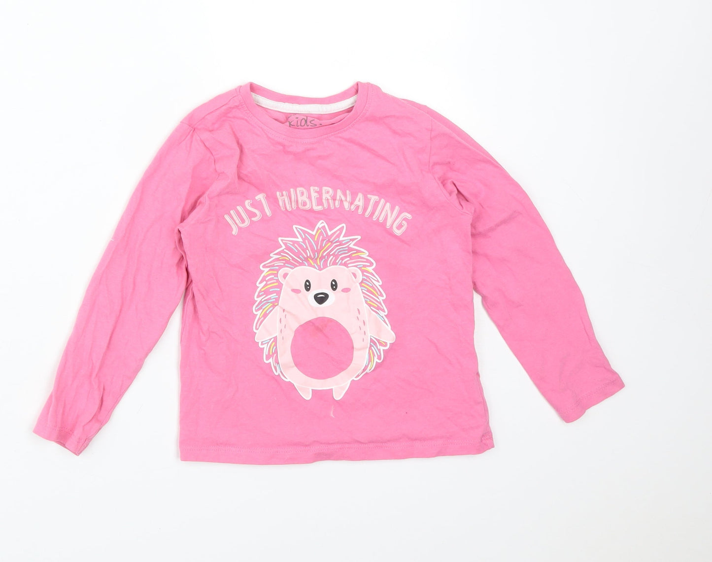 PEP&CO Girls Pink Solid Cotton  Pyjama Top Size 3-4 Years   - HEDGEHOG. JUST HIBERNATING