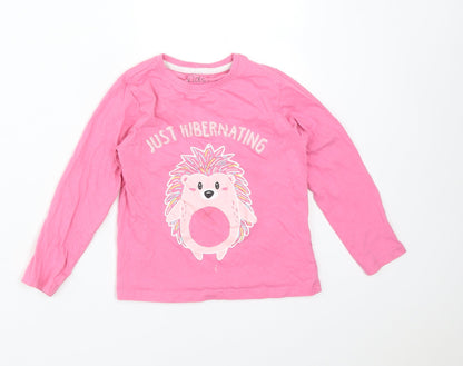 PEP&CO Girls Pink Solid Cotton  Pyjama Top Size 3-4 Years   - HEDGEHOG. JUST HIBERNATING
