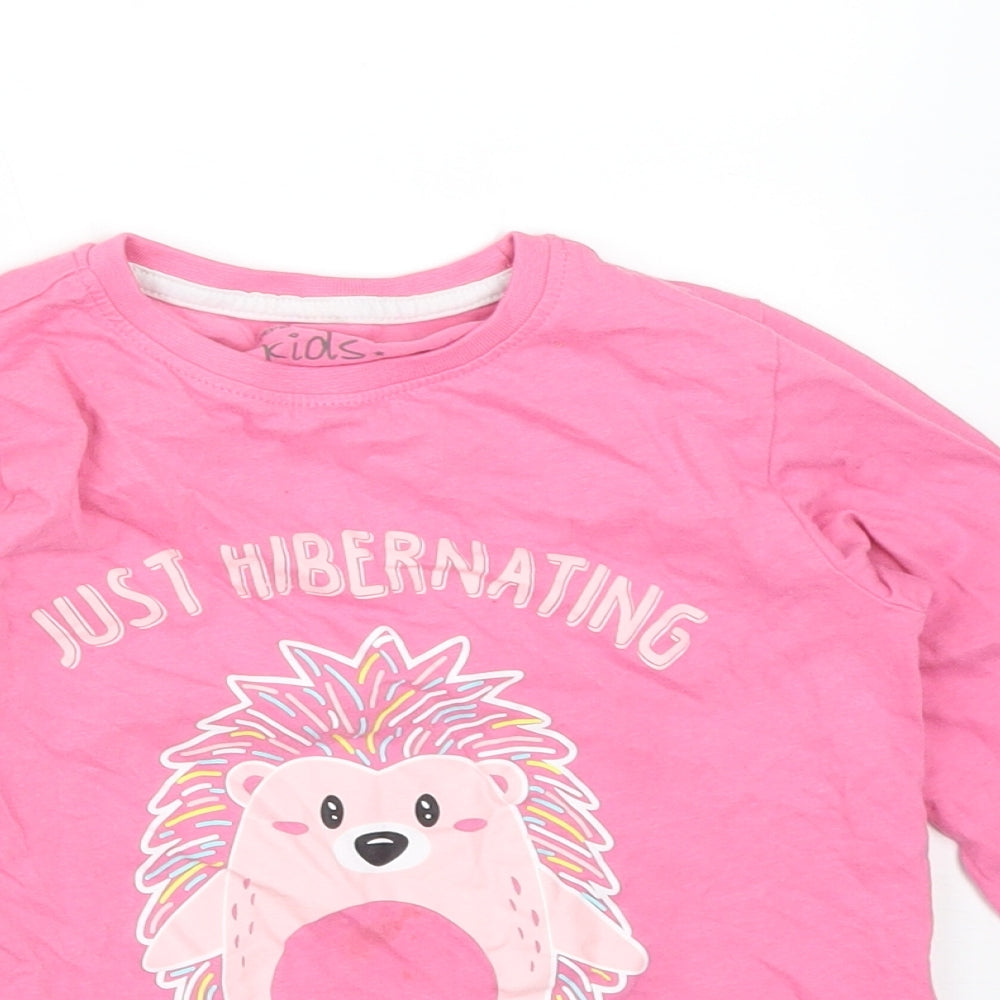 PEP&CO Girls Pink Solid Cotton  Pyjama Top Size 3-4 Years   - HEDGEHOG. JUST HIBERNATING
