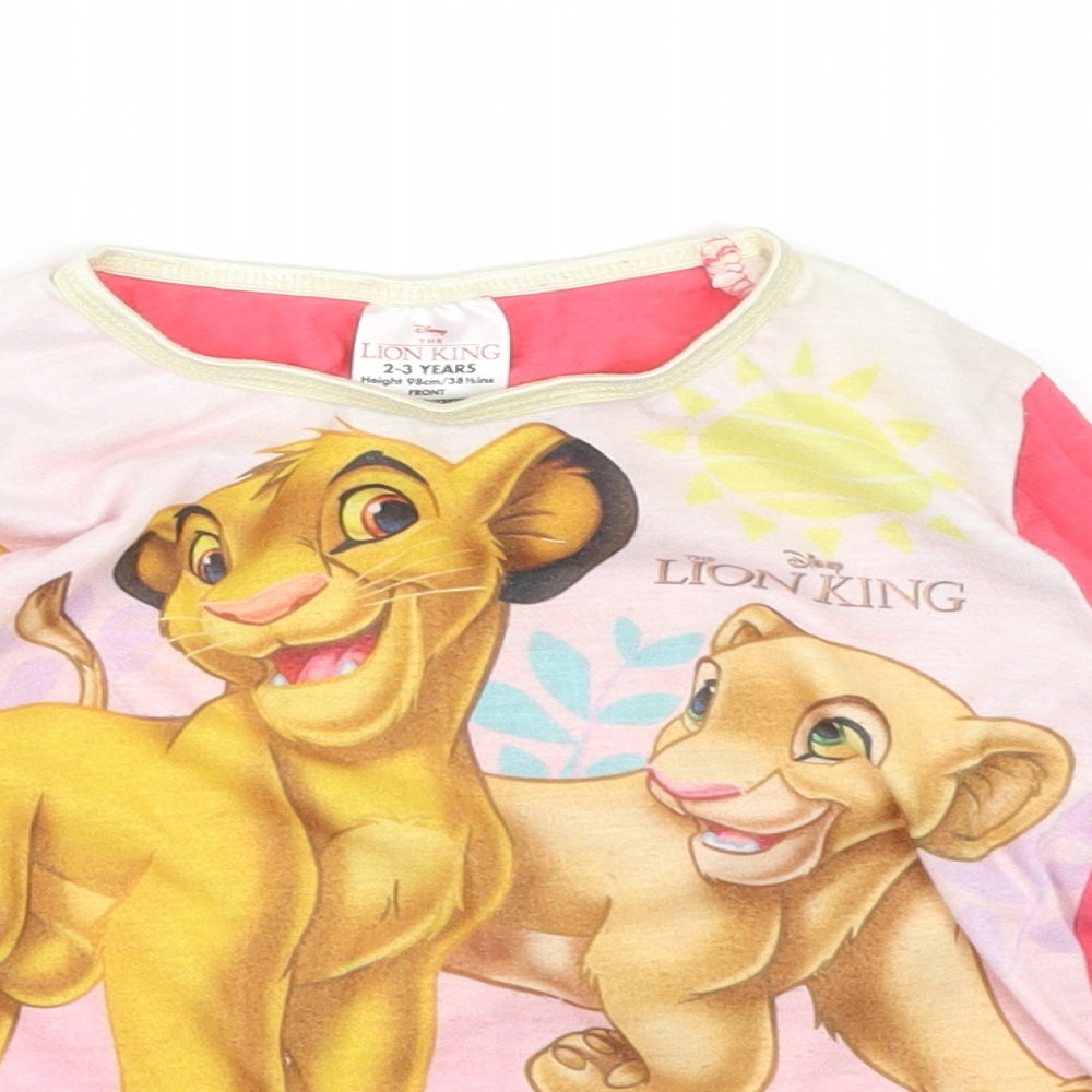 Disney Girls Pink  Cotton Basic T-Shirt Size 2-3 Years Round Neck  - THE LION KING