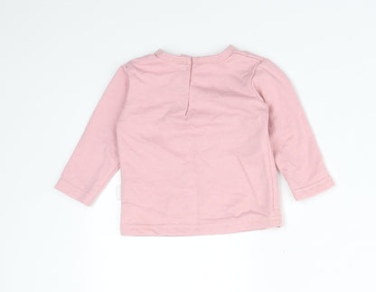 CHICK PEA Girls Pink  Cotton Basic T-Shirt Size 6-9 Months Round Neck