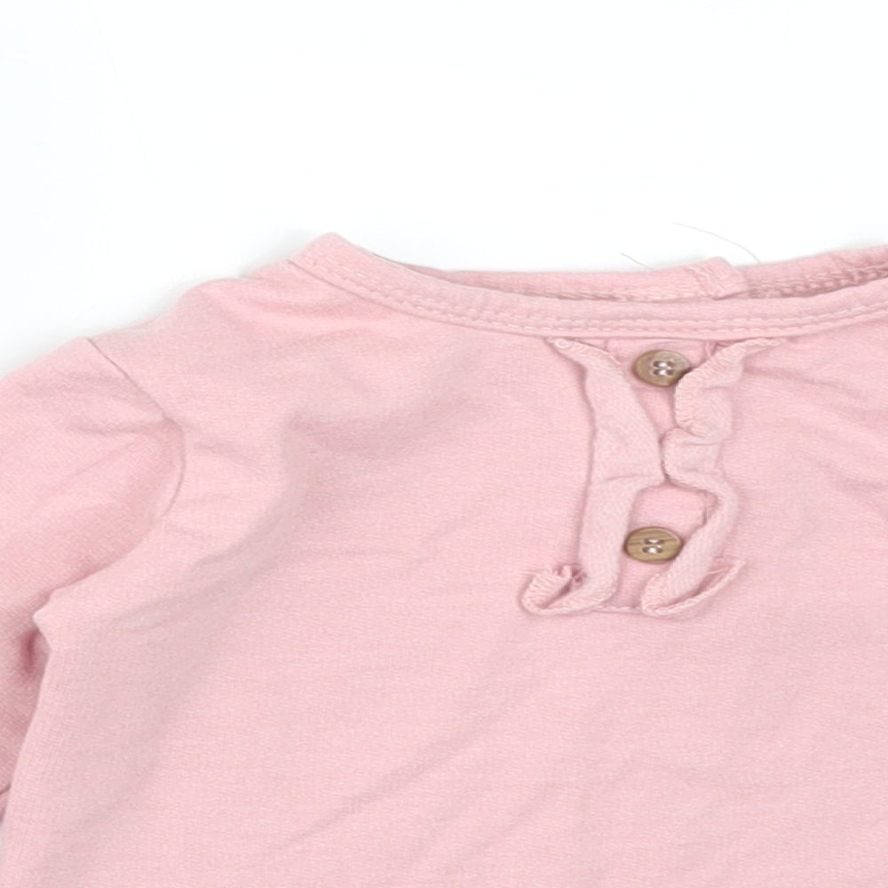 CHICK PEA Girls Pink  Cotton Basic T-Shirt Size 6-9 Months Round Neck