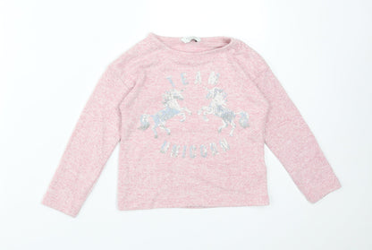Primark Girls Pink  Viscose Basic T-Shirt Size 4-5 Years Round Neck  - TEAM UNICORN