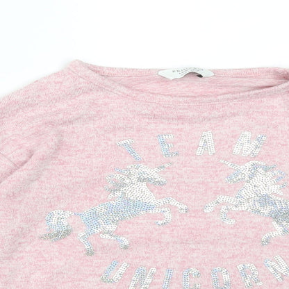 Primark Girls Pink  Viscose Basic T-Shirt Size 4-5 Years Round Neck  - TEAM UNICORN