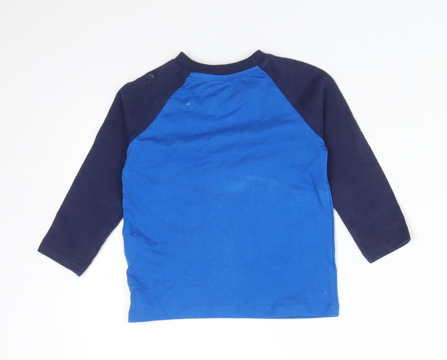 F&F Boys Blue Colourblock Cotton Basic T-Shirt Size 9-12 Months Crew Neck