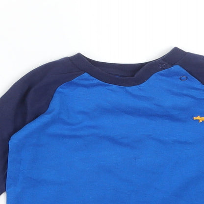 F&F Boys Blue Colourblock Cotton Basic T-Shirt Size 9-12 Months Crew Neck