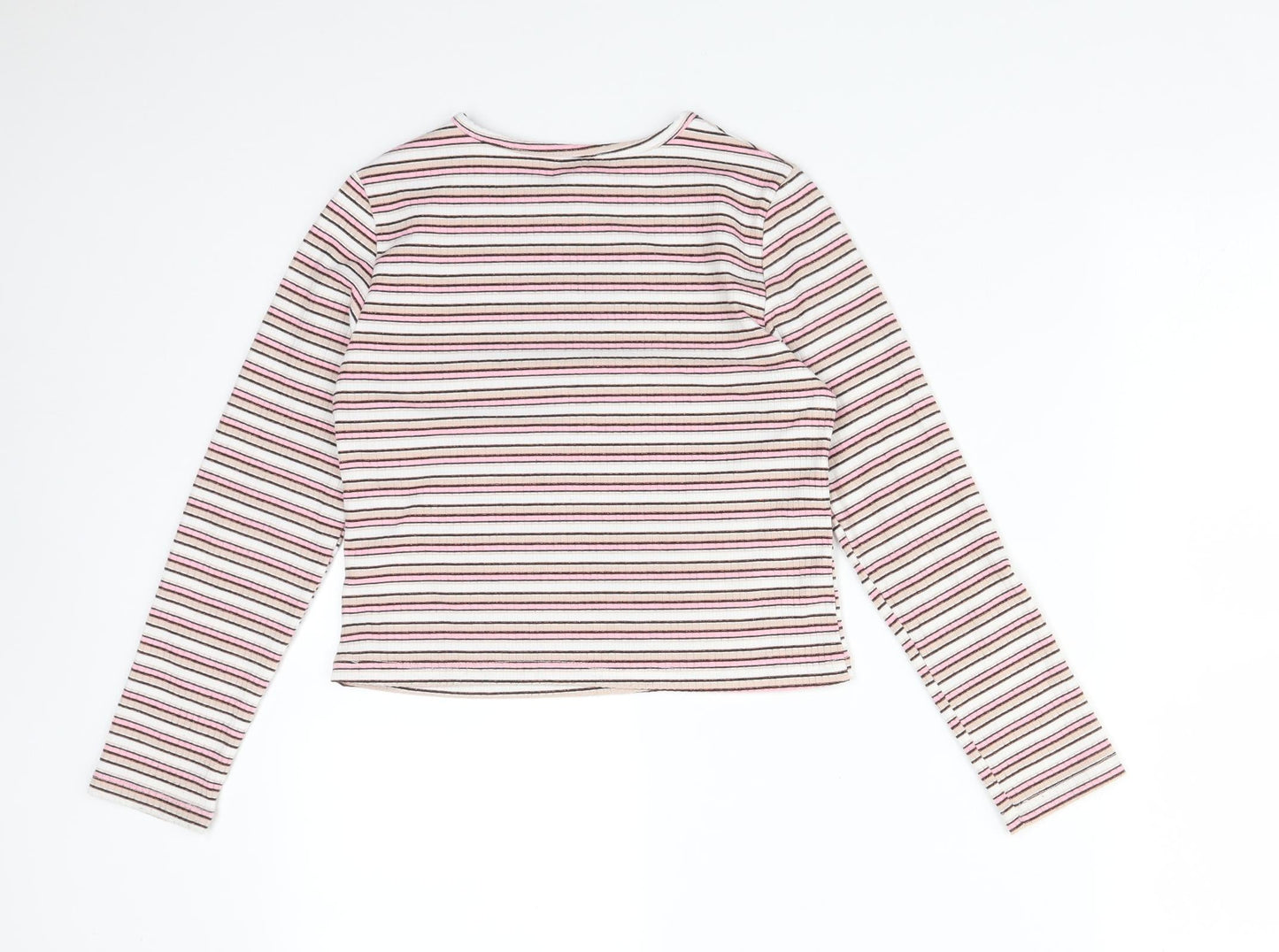 PEP&CO Girls Multicoloured Striped Polyester Basic T-Shirt Size 8-9 Years Crew Neck