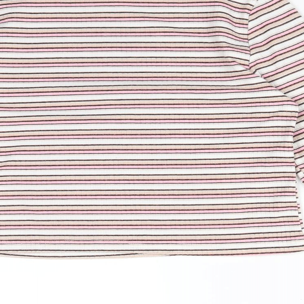 PEP&CO Girls Multicoloured Striped Polyester Basic T-Shirt Size 8-9 Years Crew Neck