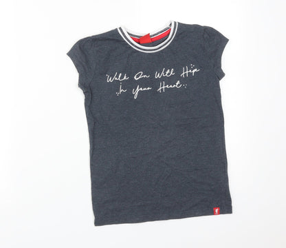 Liverpool FC Girls Grey  Cotton Basic T-Shirt Size 7-8 Years Crew Neck  - LFC. WALK ON WITH HOPE IN YOUR HEART