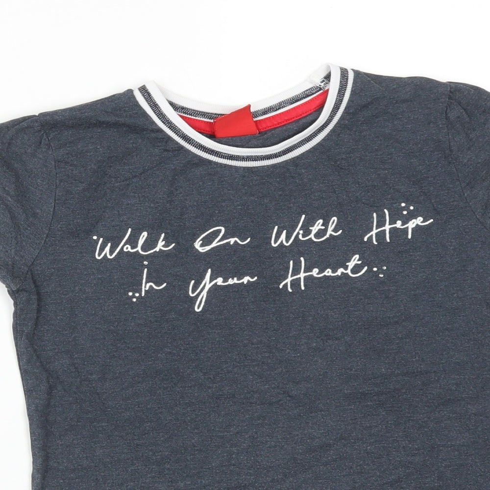 Liverpool FC Girls Grey  Cotton Basic T-Shirt Size 7-8 Years Crew Neck  - LFC. WALK ON WITH HOPE IN YOUR HEART