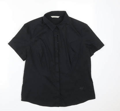 George Womens Black  Polyester Basic Button-Up Size 12 Collared