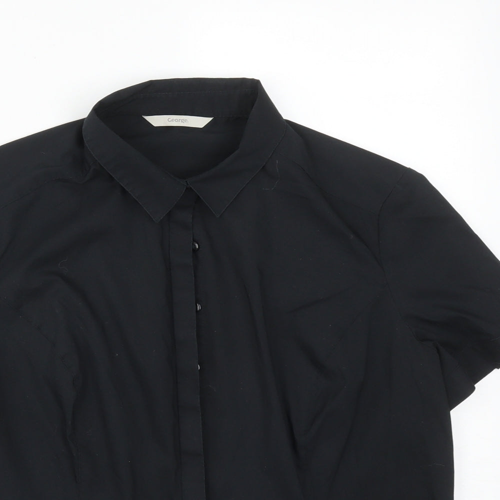 George Womens Black  Polyester Basic Button-Up Size 12 Collared