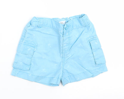 Victor Dodea Boys Blue Floral  Cargo Trousers Size 12 Months   - Palm Tree Print Back Elastication