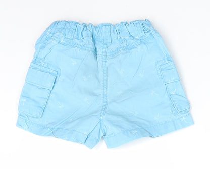 Victor Dodea Boys Blue Floral  Cargo Trousers Size 12 Months   - Palm Tree Print Back Elastication