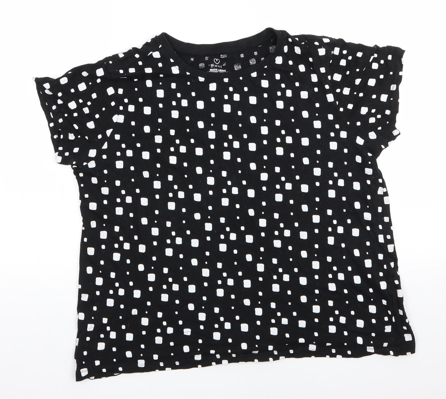 Primark Womens Black Polka Dot Cotton Basic T-Shirt Size 14 Roll Neck - Square Polka Dots