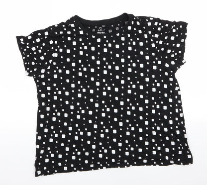 Primark Womens Black Polka Dot Cotton Basic T-Shirt Size 14 Roll Neck - Square Polka Dots