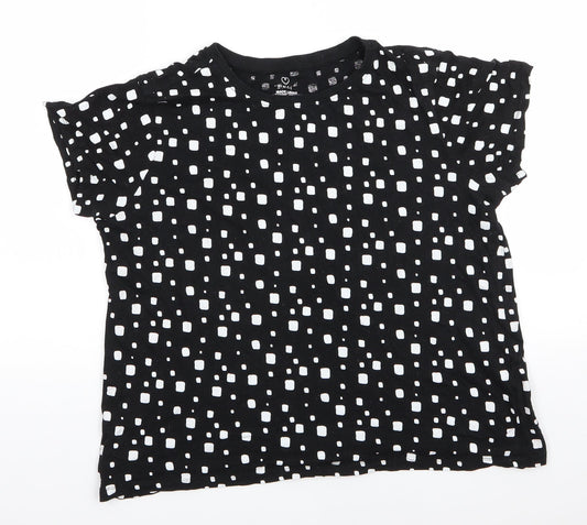 Primark Womens Black Polka Dot Cotton Basic T-Shirt Size 14 Roll Neck - Square Polka Dots