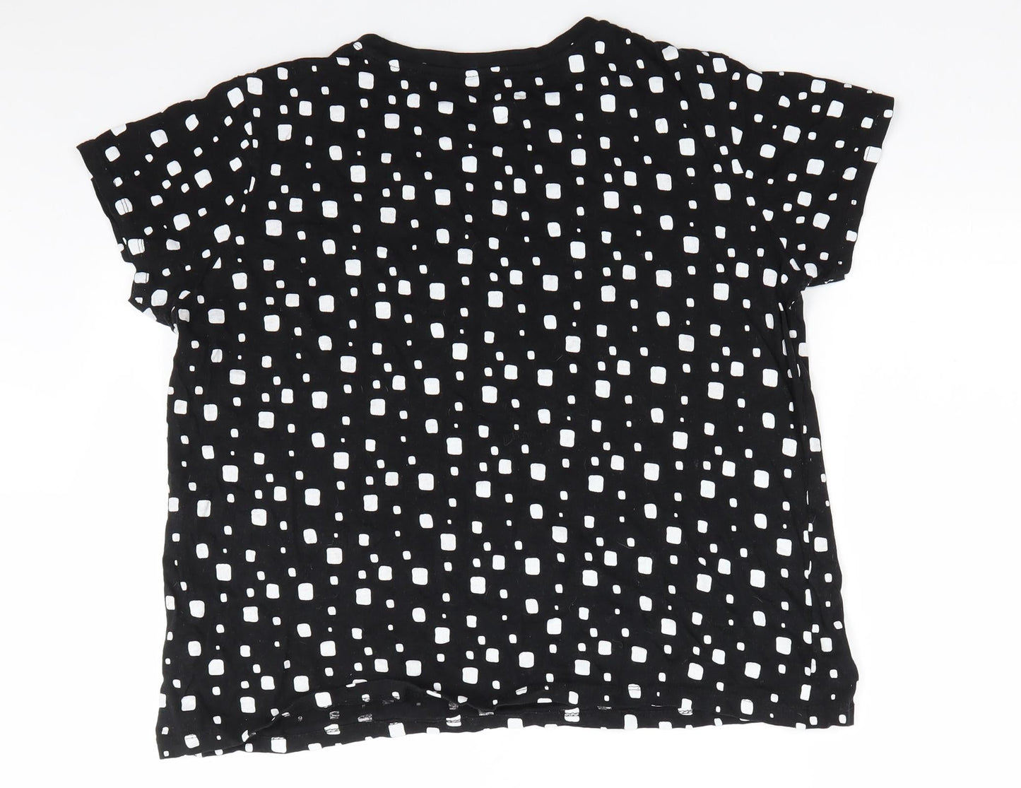 Primark Womens Black Polka Dot Cotton Basic T-Shirt Size 14 Roll Neck - Square Polka Dots