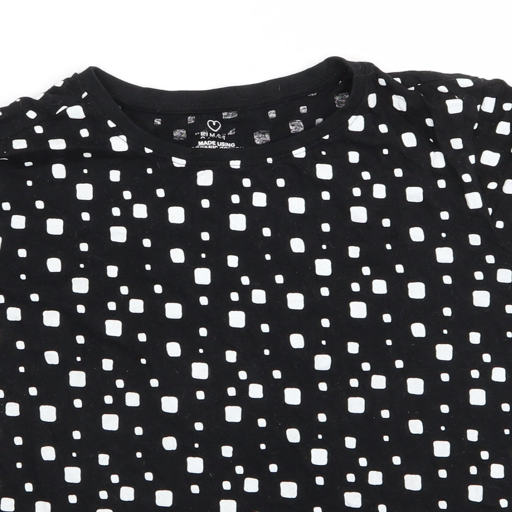 Primark Womens Black Polka Dot Cotton Basic T-Shirt Size 14 Roll Neck - Square Polka Dots