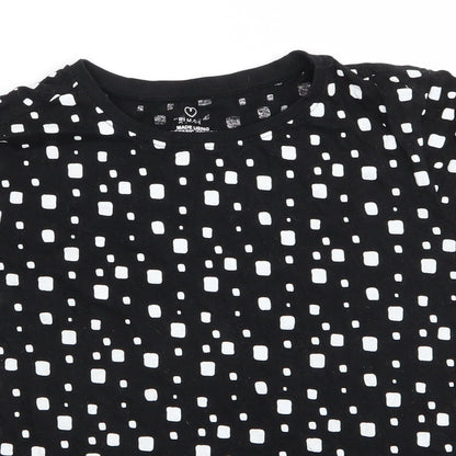 Primark Womens Black Polka Dot Cotton Basic T-Shirt Size 14 Roll Neck - Square Polka Dots