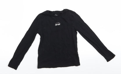 M&S Originals Girls Black  Cotton Basic Casual Size 9-10 Years Round Neck  - You are awesome New York