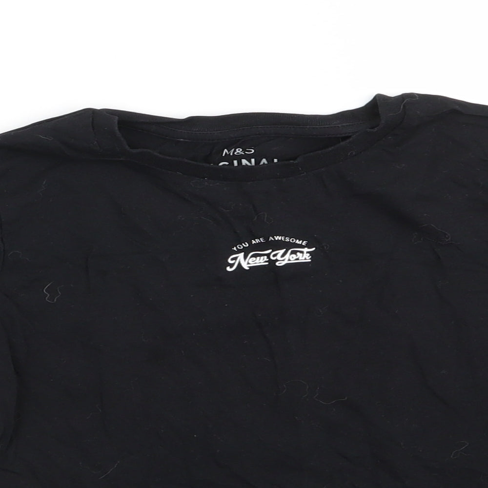 M&S Originals Girls Black  Cotton Basic Casual Size 9-10 Years Round Neck  - You are awesome New York