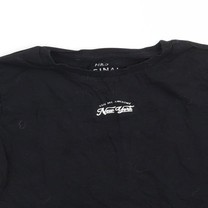 M&S Originals Girls Black  Cotton Basic Casual Size 9-10 Years Round Neck  - You are awesome New York