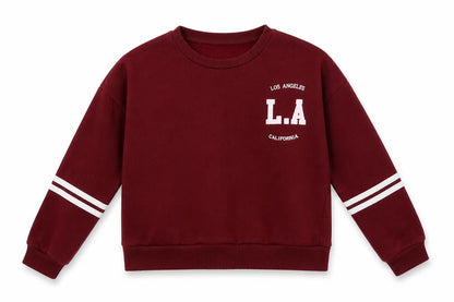 Front view of Matalan girls’ red cotton pullover sweatshirt, size 13, years - l.a.