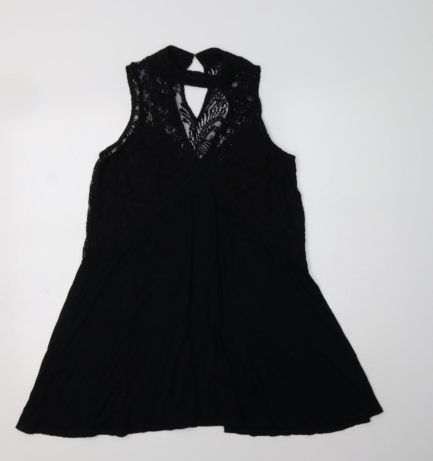 River Island Womens Black  Viscose A-Line  Size 10  High Neck  - Lace Detail