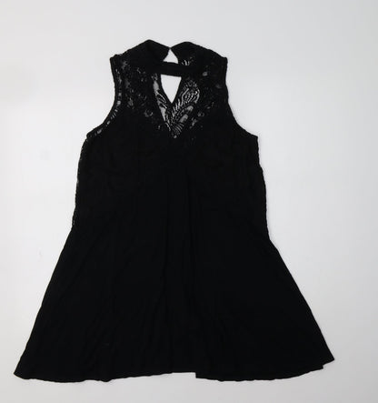 River Island Womens Black  Viscose A-Line  Size 10  High Neck  - Lace Detail