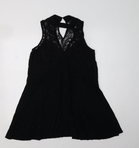 River Island Womens Black  Viscose A-Line  Size 10  High Neck  - Lace Detail
