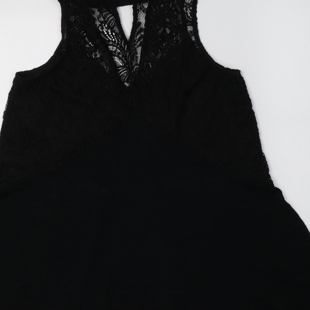 River Island Womens Black  Viscose A-Line  Size 10  High Neck  - Lace Detail