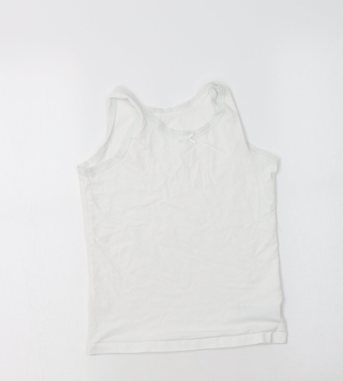 NEXT Girls White  Cotton Basic Tank Size 7-8 Years Round Neck