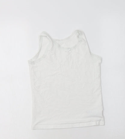 NEXT Girls White  Cotton Basic Tank Size 7-8 Years Round Neck