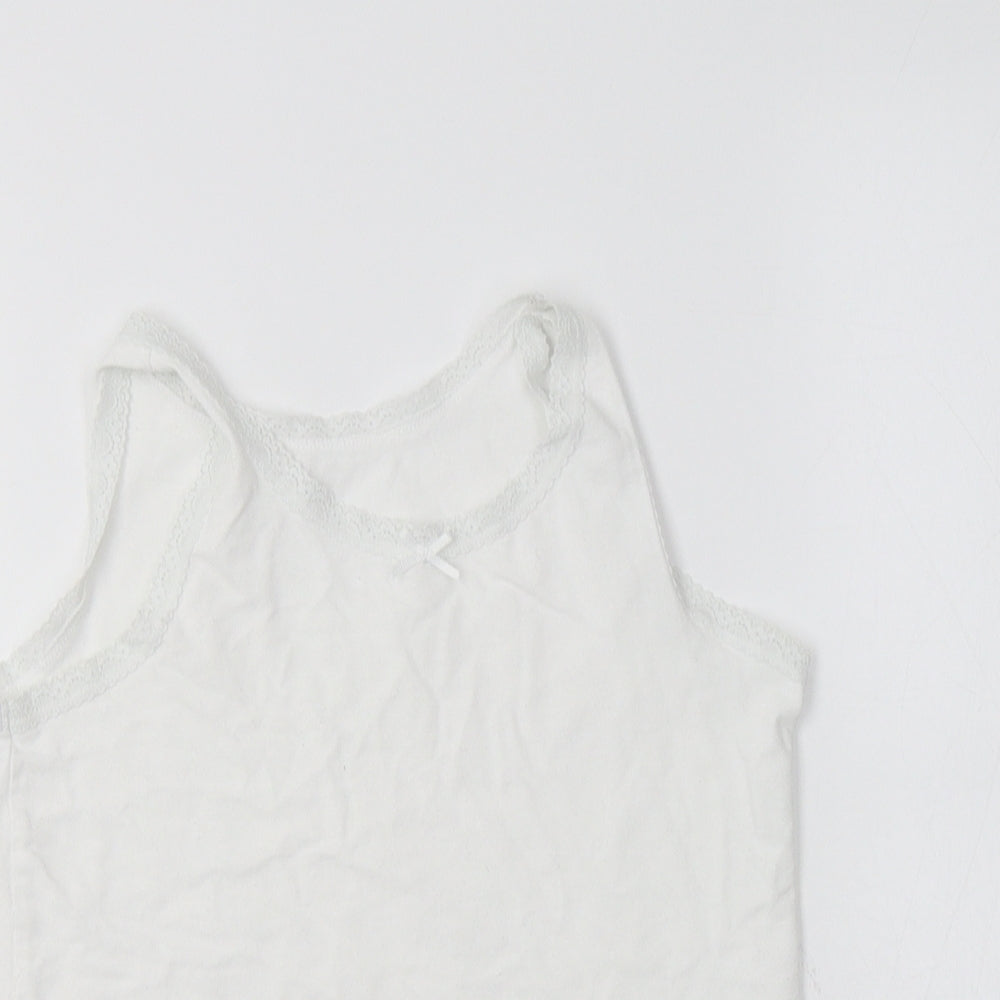 NEXT Girls White  Cotton Basic Tank Size 7-8 Years Round Neck