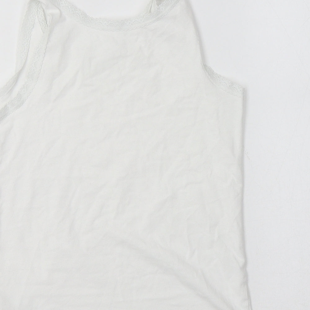 NEXT Girls White  Cotton Basic Tank Size 7-8 Years Round Neck
