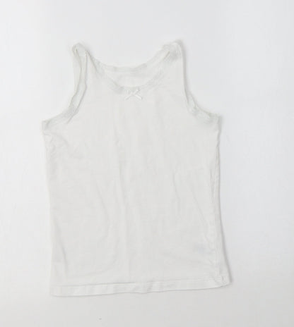 NEXT Girls White  Cotton Camisole Tank Size 7-8 Years V-Neck  - Lace Detail