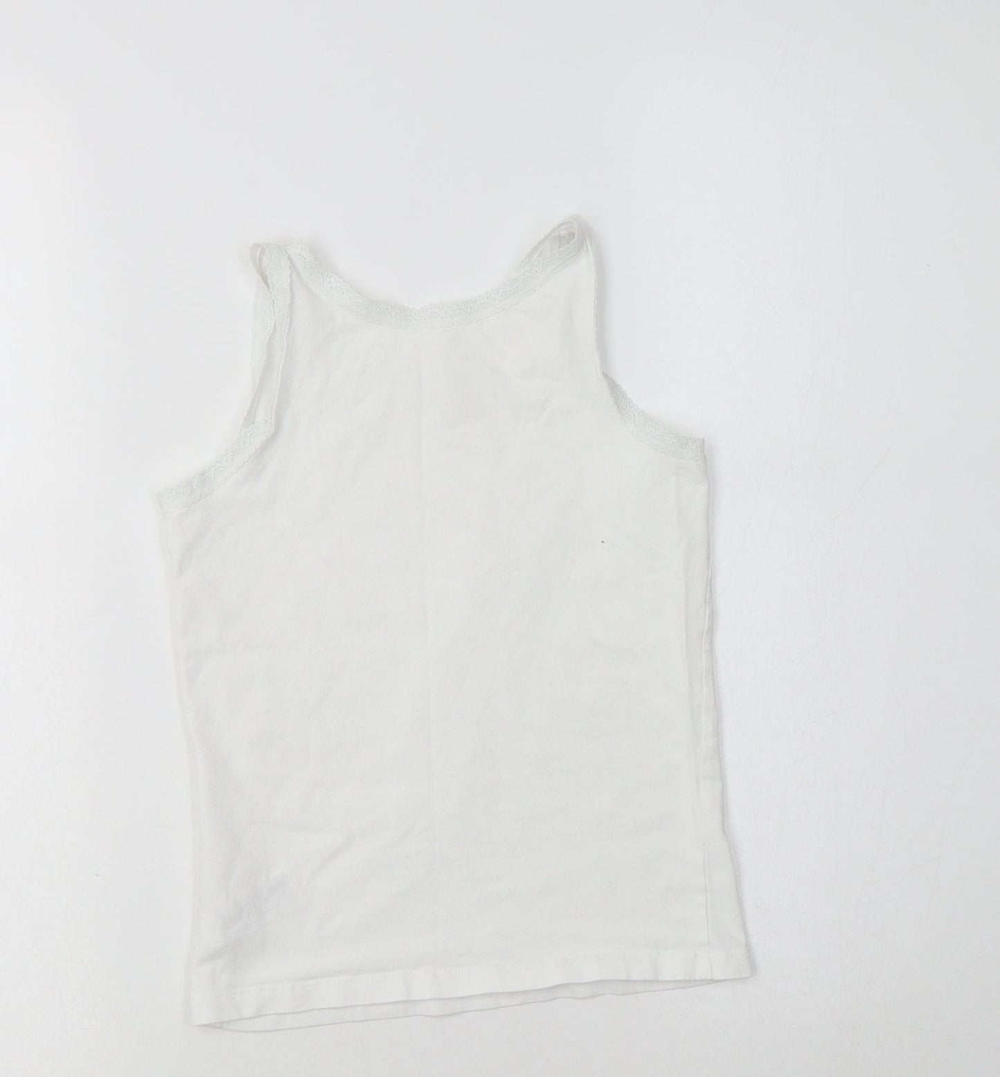 NEXT Girls White  Cotton Camisole Tank Size 7-8 Years V-Neck  - Lace Detail