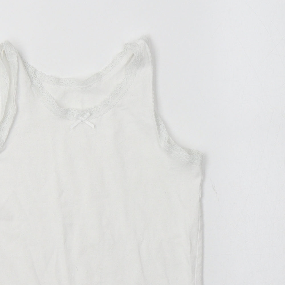 NEXT Girls White  Cotton Camisole Tank Size 7-8 Years V-Neck  - Lace Detail